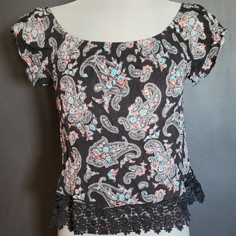 Black Miley+Molly Paisley and Lace Top